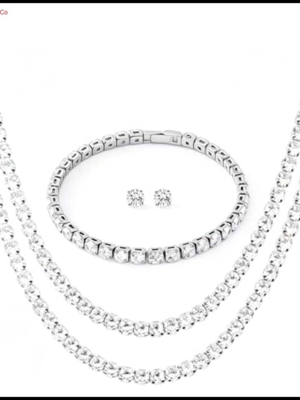 4-Piece Tennis Jewelry Set Silver Necklace Bracelet Stud Earrings
